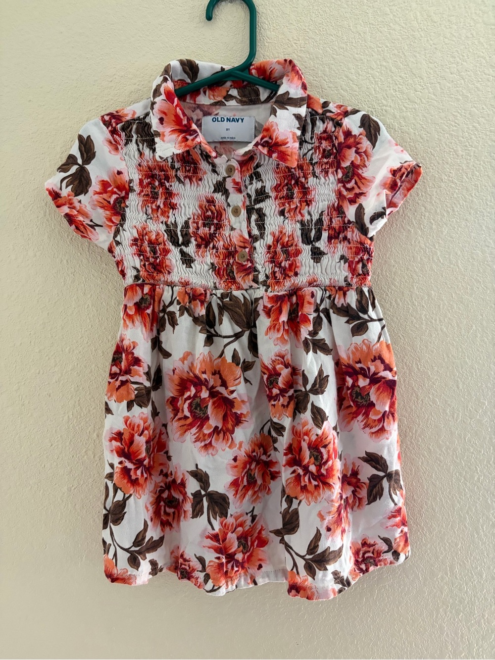 Old Navy White Floral Shirred Fall Dress - Orange & Brown Floral Print